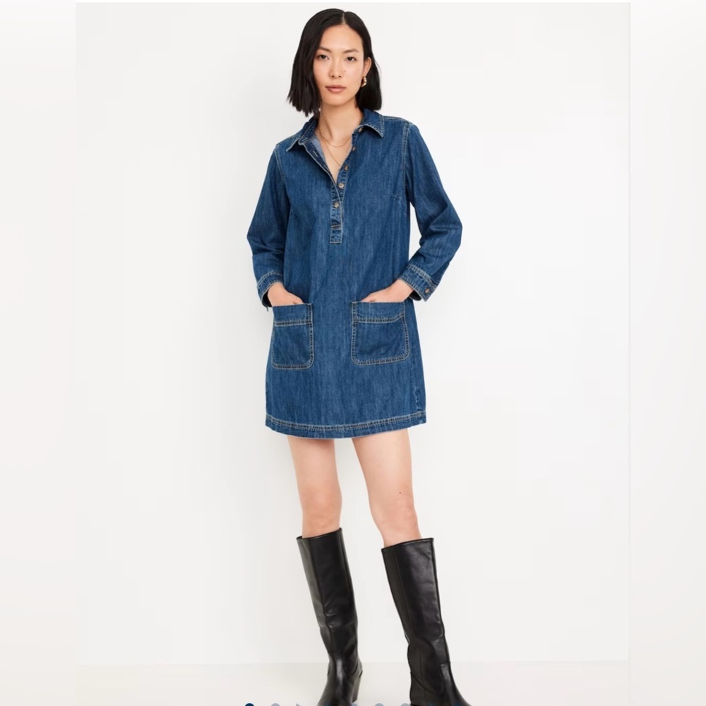 NWT Old Navy long sleeve denim popover dress sz. XXLT